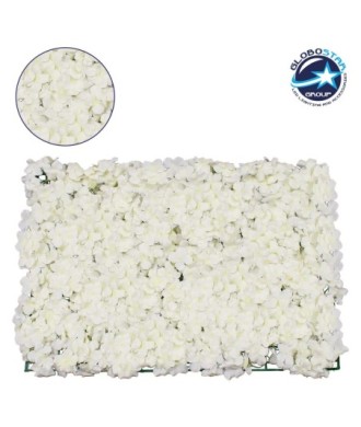 GloboStar® 78319 Συνθετικό Πάνελ Λουλουδιών - Κάθετος Κήπος Ορτανσία Λευκό Μ60 x Υ40 x Π5cm